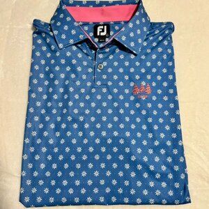 FootJoy Daisy Flower Print Tree Logo Performance Stretch Blue Golf Polo Men's Lg